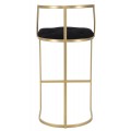 Dizajnová glamour barová stolička Izmir so zlatým kovovým rámom a čiernym zamatovým sedadlom s ozdobným prešívaním 90 cm