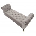 Dizajnová chesterfield lavica Richetti so sivým zamatovým poťahom a zahnutými bočnými opierkami s ozdobným prešívaním 120 cm