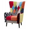 Moderné dizajnové kreslo ušiak Burlone s viacfarebným poťahom s patchworkovým vzorom 73 cm