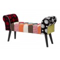 Dizajnová moderná lavica Burlone so zatočenými bočnými opierkami s viacfarebným poťahom s patchworkovým vzorom 102 cm