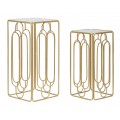 Glamour set príručných stolíkov Anaka s geometrickými vzormi v zlatej farbe z kovu s vrchnou doskou so zrkadlom