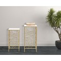 Art deco set štvorcových kovových zlatých príručných stolíkov Lana s doskou s mramorovým bielym dizajnom 70 cm