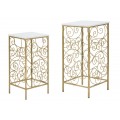 Art deco set štvorcových kovových zlatých príručných stolíkov Lana s doskou s mramorovým bielym dizajnom 70 cm
