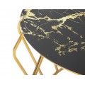 Art deco okrúhly kovový zlatý konferenčný stolík Mino s vrchnou sklenenou doskou s čiernym mramorovým dizajnom 78 cm