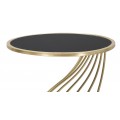 Art deco okrúhly zlatý príručný stolík Naselam s kovovými ohnutými prútmi a vrchnou čiernou sklenenou doskou 73 cm