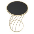 Art deco okrúhly zlatý príručný stolík Naselam s kovovými ohnutými prútmi a vrchnou čiernou sklenenou doskou 73 cm