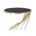 Art deco okrúhly zlatý príručný stolík Naselam s kovovými ohnutými prútmi a vrchnou čiernou sklenenou doskou 73 cm
