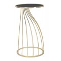 Art deco okrúhly zlatý príručný stolík Naselam s kovovými ohnutými prútmi a vrchnou čiernou sklenenou doskou 73 cm