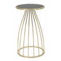 Art deco zlatý okrúhly príručný stolík Naselam s ohnutými kovovými tyčami s vrchnou sklenenou čiernou doskou 60 cm