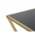 Dizajnov&yacute; art deco &scaron;tvorcov&yacute; pr&iacute;ručn&yacute; stol&iacute;k Triangolo Oro s čiernou sklenenou doskou a zlatou geometrickou podstavou 80 cm