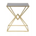 Dizajnový glamour obdĺžnikový príručný stolík Triangolo Oro s geometrickou zlatou nohou a čiernou sklenenou doskou 68 cm