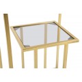Art deco štvorcový dvojitý príručný stolík Damin s dvomi sklenenými doskami nad sebou s kovovou zlatou konštrukciou 60 cm