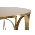 Art deco okrúhly kovový zlatý príručný stolík Lenia s ohýbanými vlnami na valcovej nohe 81 cm 