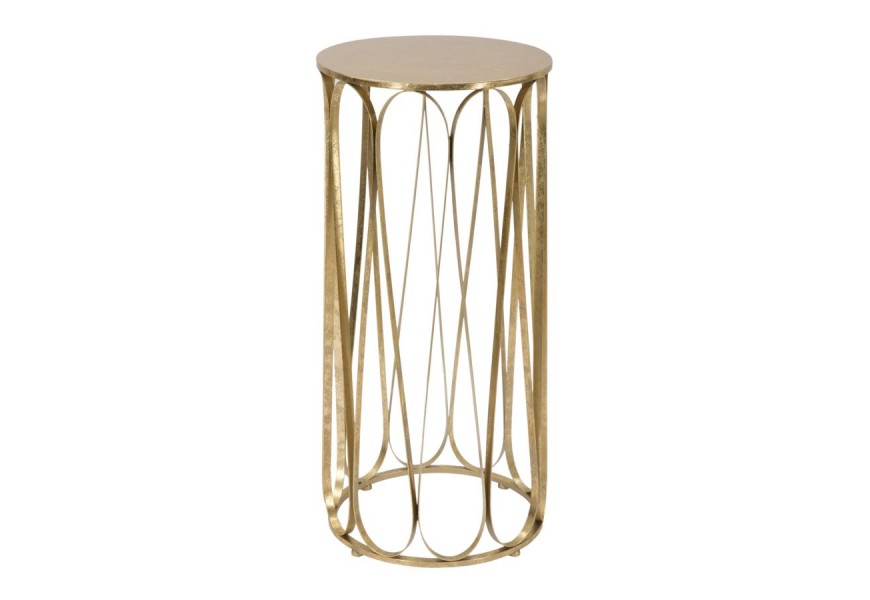 Glamour príručný stolík Lenia s vrchnou doskou s okrúhlym tvarom z kovu so štruktúrovaným vlnovitým vzorom z plochých kovových tyčí