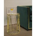 Art deco okrúhly kovový zlatý príručný stolík Lenia s nohou s vlnitým vzorom 58 cm