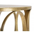 Art deco okrúhly kovový zlatý príručný stolík Lenia s nohou s vlnitým vzorom 58 cm