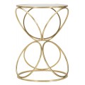 Glamour príručný stolík Kelly s nohou z kovu v zlatý farbe z geometrických elipsových tvarov s vrchnou doskou v okrúhlom tvare so zrkadlom v zlatej farbe