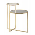Glamour dvojitý príručný stolík Dobles s konštrukciou z kovu v zlatej farbe s vrchnými doskami zo skla v tmavej farbe