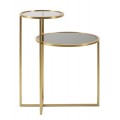 Art deco okrúhly kovový zlatý dvojitý príručný stolík Dobles s dvomi sklenenými vrchnými tmavými doskami 60 cm