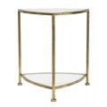 Glamour príručný stolík Vesper s kovovou konštrukciou v zlatej farbe a sklenenou poličkou v tvare trojuholníka