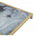 Art deco príručný stolík Aurelio so zlatou kovovou konštrukciou a obdĺžnikovými sklenenými doskami s mramorovým dizajnom 60 cm