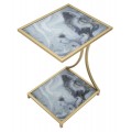 Art deco príručný stolík Aurelio so zlatou kovovou konštrukciou a obdĺžnikovými sklenenými doskami s mramorovým dizajnom 60 cm