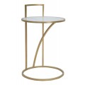 Glamour príručný stolík Amadora so zlatou kovovou konštrukciou s oblúkovým dizajnom a mliečnou sklenenou doskou 61 cm