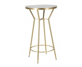 Art deco okrúhly zlatý kovový barový stôl Benny s vrchnou zrkadlovou doskou 105 cm 