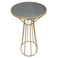 Art deco okrúhly zlatý kovový príručný stolík Melinda s nohou s tyčami a vrchnou sklenenou lesklou doskou 100 cm