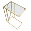 Art deco obdĺžnikový zlatý kovový geometrický príručný stolík Magnus s vrchnou sklenenou priehľadnou doskou 60 cm
