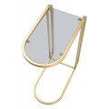 Art deco zlat&yacute; kovov&yacute; obdĺžnikov&yacute; pr&iacute;ručn&yacute; stol&iacute;k Magnus so zaoblen&yacute;mi rohmi a vrchnou priehľadnou sklenenou doskou 60 cm