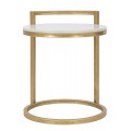 Dizajnový glamour biely príručný stolík Aurelia okrúhleho tvaru s mramorovým vzorom so zlatou konštrukciou 50 cm