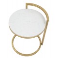 Dizajnový glamour biely príručný stolík Aurelia okrúhleho tvaru s mramorovým vzorom so zlatou konštrukciou 50 cm