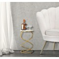 Dizajnový glamour okrúhly biely príručný stolík Vortex s mramorovým dizajnom so špirálovou zlatou konštrukciou 47 cm