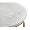 Dizajnový glamour okrúhly biely príručný stolík Vortex s mramorovým dizajnom so špirálovou zlatou konštrukciou 47 cm