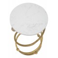 Dizajnový glamour okrúhly biely príručný stolík Vortex s mramorovým dizajnom so špirálovou zlatou konštrukciou 47 cm