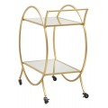 Dizajnový glamour zlatý servírovací vozík Orbis s okrúhlou kovovou konštrukciou na kolieskach s dvomi zrkadlovými policami 78 cm