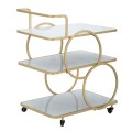 Dizajnový glamour zlatý servírovací vozík Palais s kovovou konštrukciou na kolieskach s troma bielymi mramorovými policami 78 cm
