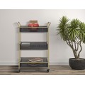 Art deco obdĺžnikový kovový zlato čierny servírovací vozík Zero na kolieskach s tromi úložnými boxmi 81 cm