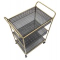 Art deco obdĺžnikový kovový zlato čierny servírovací vozík Zero na kolieskach s tromi úložnými boxmi 81 cm