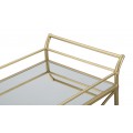 Art deco kovový zrkadlový obdĺžnikový trojposchodový servírovací vozík Nazar na kolieskach so zlatou konštrukciou 80 cm