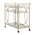 Art deco kovový zrkadlový obdĺžnikový trojposchodový servírovací vozík Nazar na kolieskach so zlatou konštrukciou 80 cm