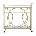 Art deco kovový zrkadlový obdĺžnikový trojposchodový servírovací vozík Nazar na kolieskach so zlatou konštrukciou 80 cm