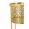 Glamour sada kovových zlatých okrúhlych kvetináčov Molan s perforovanými vzormi so stojanom 