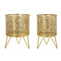 Glamour sada dvoch kvetináčov Amaya s perforovaným dekoratívnym košíkom so zlatým okrúhlym rámom a trojuholníkovými nohami