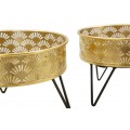 Glamour sada okrúhlych kvetináčov Aurea so zlatým kovovým rámom a perforovaným vzorom s čiernymi trojuholníkovými nohami 20 cm