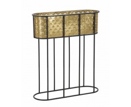 Glamour oválny kvetináč Viviana s čiernym kovovým rámom a perforovaným zlatým držiakom 70 cm