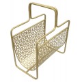 Glamour stojan na časopisy Isolde so zlatým kovovým rámom a geometrickým vzorom 44 cm