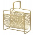 Glamour stojan na časopisy Isolde so zlatým kovovým rámom a geometrickým vzorom 44 cm