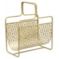 Glamour stojan na časopisy Isolde so zlatým kovovým rámom a geometrickým vzorom 44 cm